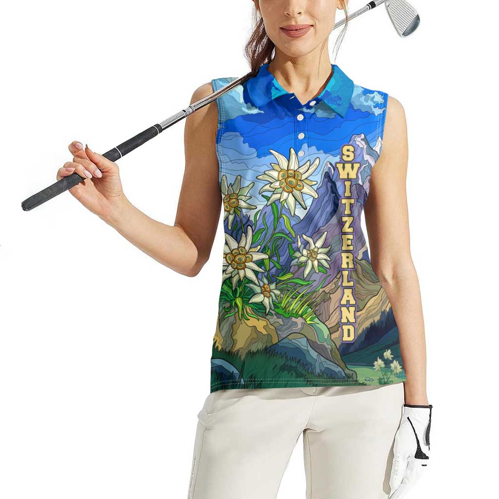 Edelweiss Flower Switzerland Mountain Women Sleeveless Polo Shirt - Wonder Print Shop