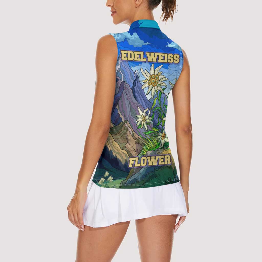 Edelweiss Flower Switzerland Mountain Women Sleeveless Polo Shirt - Wonder Print Shop