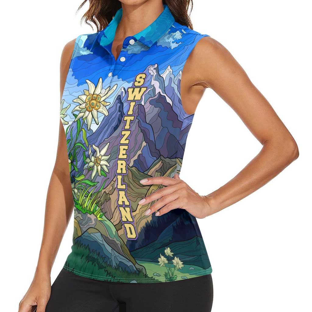 Edelweiss Flower Switzerland Mountain Women Sleeveless Polo Shirt - Wonder Print Shop