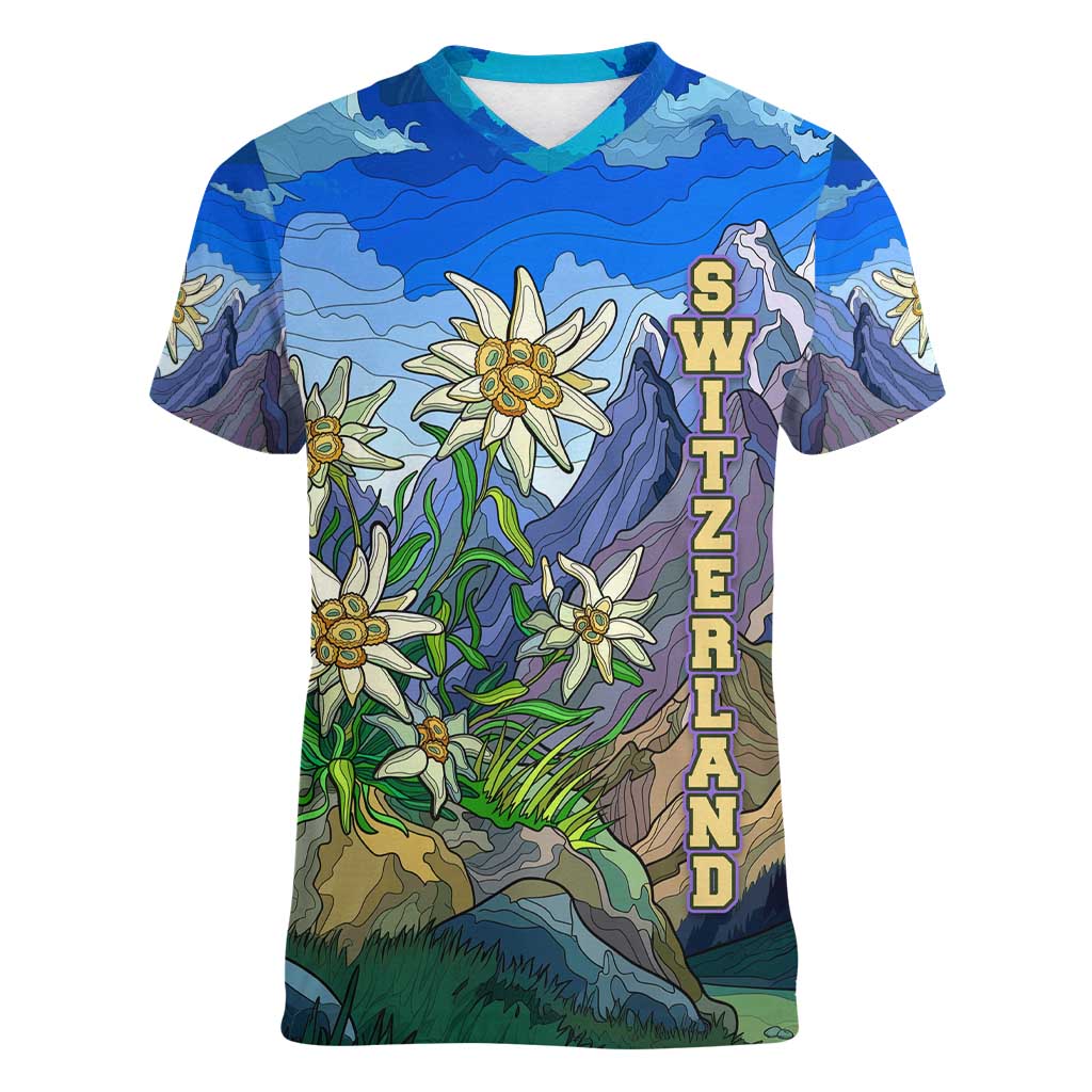 Edelweiss Flower Switzerland Mountain Women V-Neck T-Shirt - Wonder Print Shop