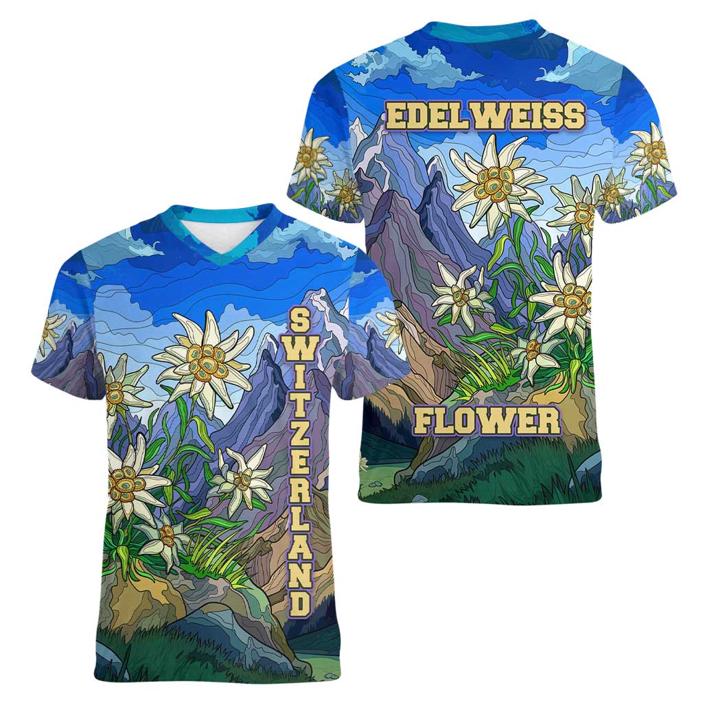 Edelweiss Flower Switzerland Mountain Women V-Neck T-Shirt - Wonder Print Shop