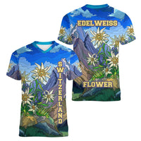 Edelweiss Flower Switzerland Mountain Women V-Neck T-Shirt - Wonder Print Shop