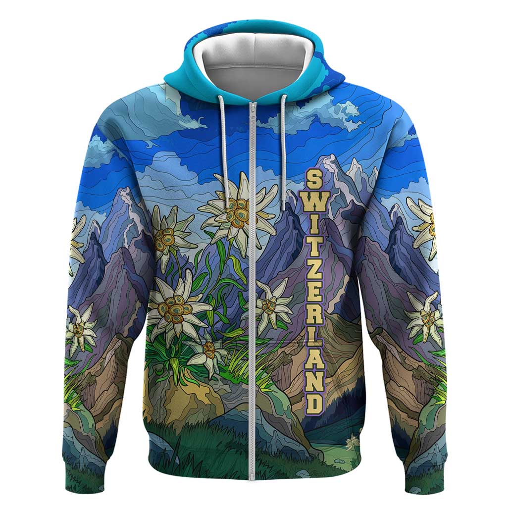 Edelweiss Flower Switzerland Mountain Zip Hoodie - Wonder Print Shop
