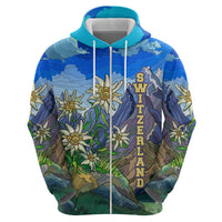 Edelweiss Flower Switzerland Mountain Zip Hoodie - Wonder Print Shop