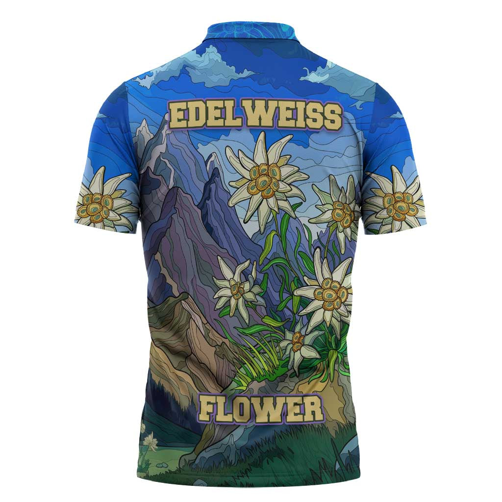 Edelweiss Flower Switzerland Mountain Zipper Polo Shirt - Wonder Print Shop