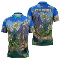 Edelweiss Flower Switzerland Mountain Zipper Polo Shirt - Wonder Print Shop