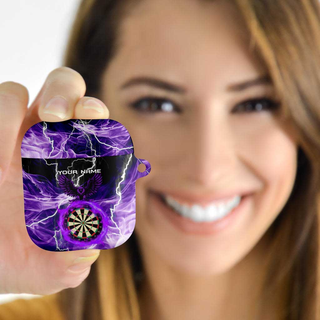 Personalized Purple Lightning Darts Board AirPods Case with Owl Graphic - Wonder Print Shop