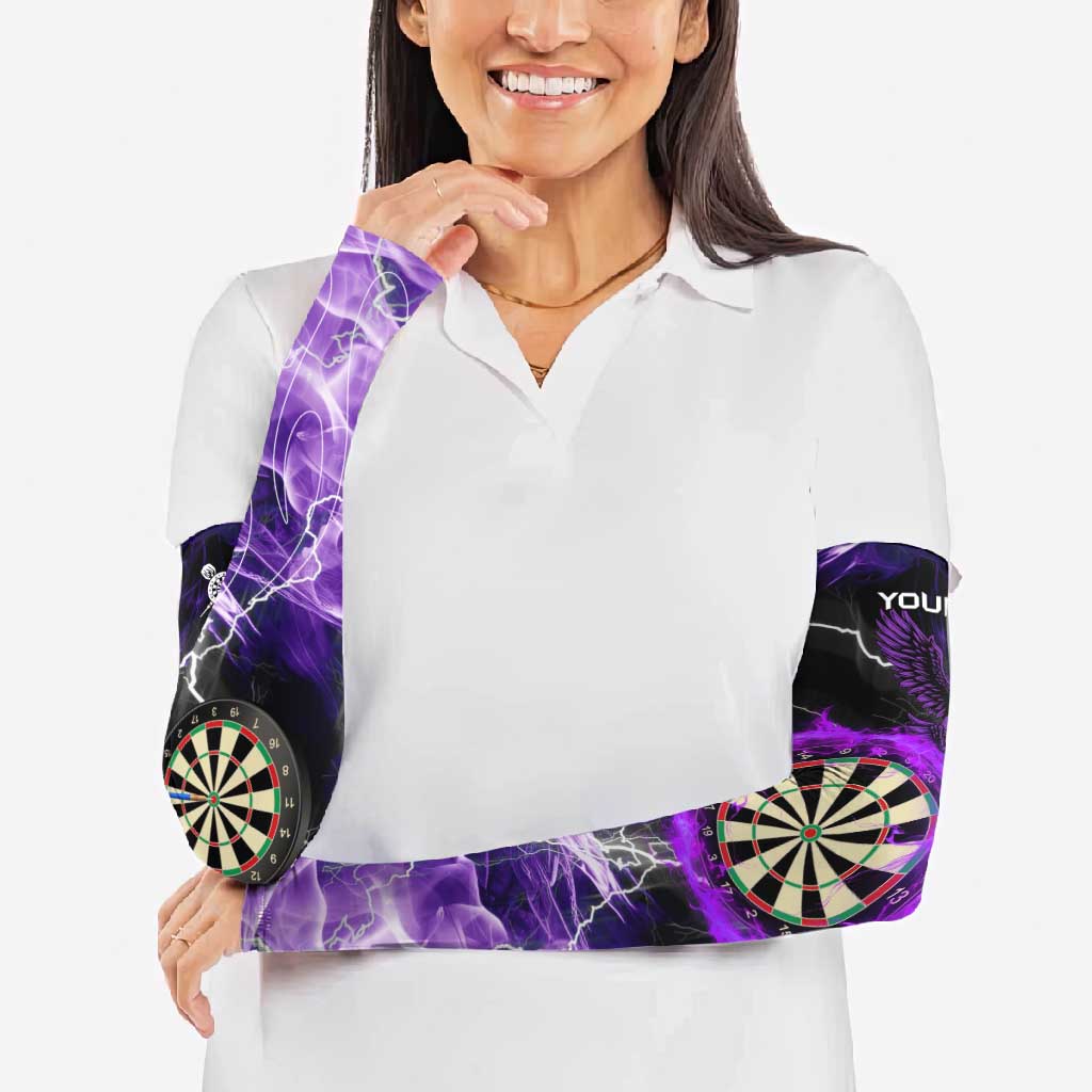 Personalized Purple Lightning Darts Board Arm Sleeves with Owl Graphic - Wonder Print Shop