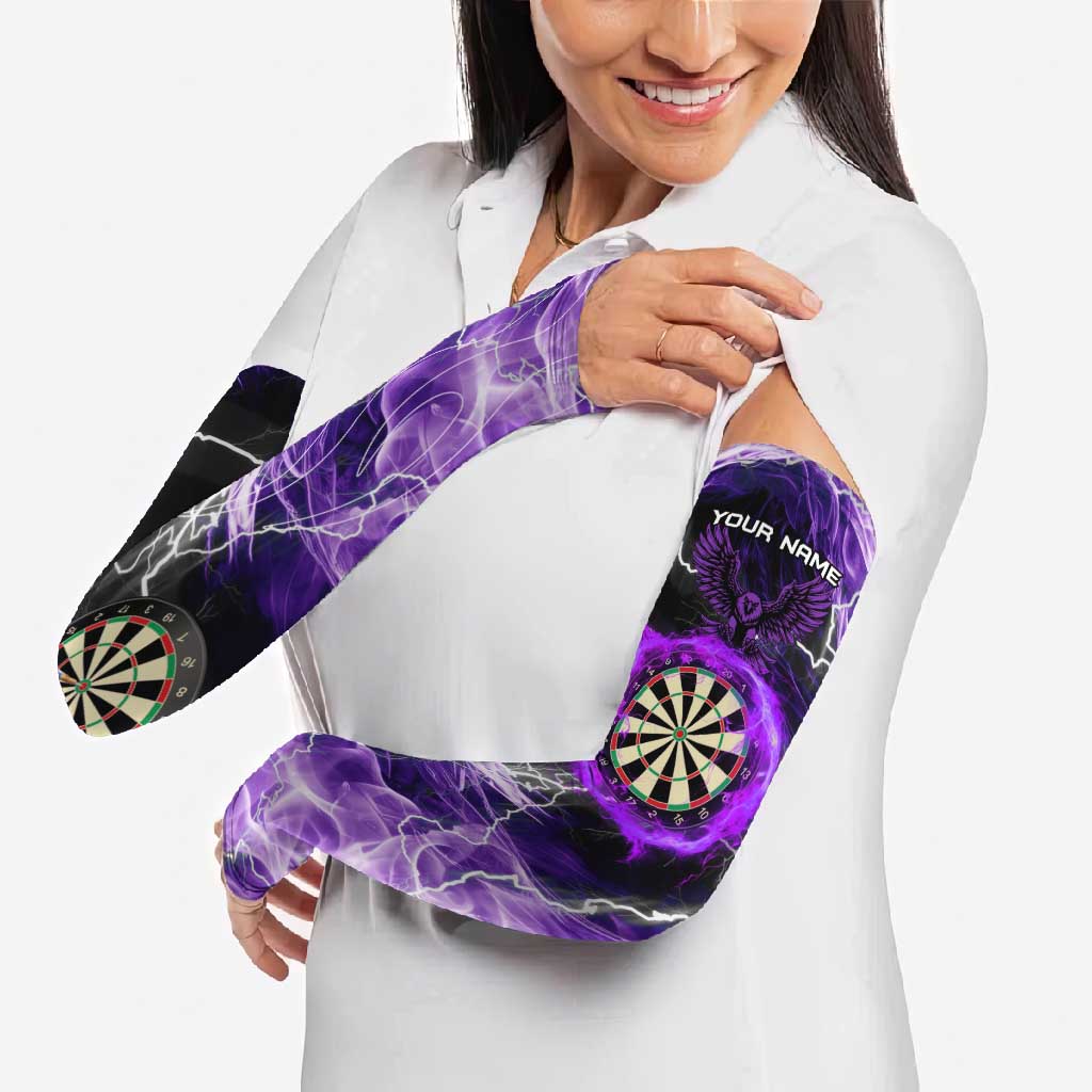 Personalized Purple Lightning Darts Board Arm Sleeves with Owl Graphic - Wonder Print Shop
