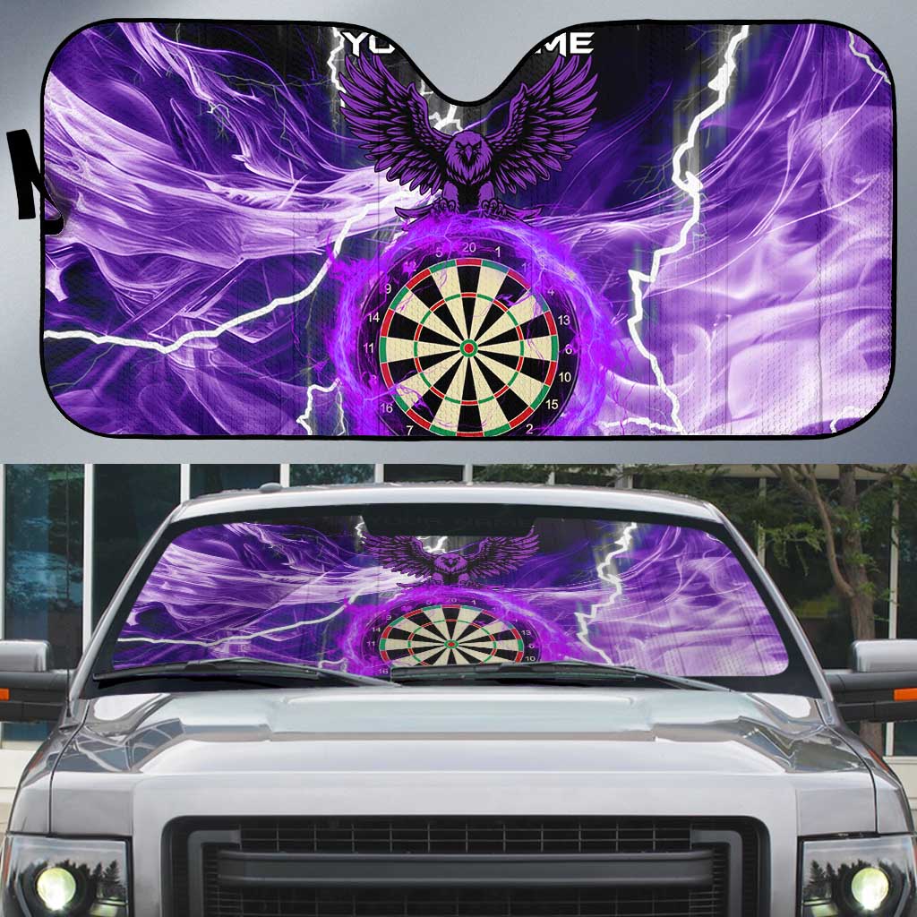 Personalized Purple Lightning Darts Board Auto Sun Shade with Owl Graphic - Wonder Print Shop
