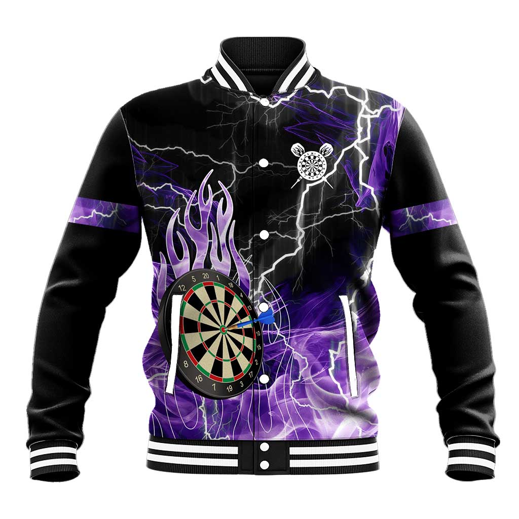 Personalized Purple Lightning Darts Board Baseball Jacket with Owl Graphic - Wonder Print Shop