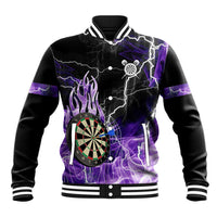 Personalized Purple Lightning Darts Board Baseball Jacket with Owl Graphic - Wonder Print Shop