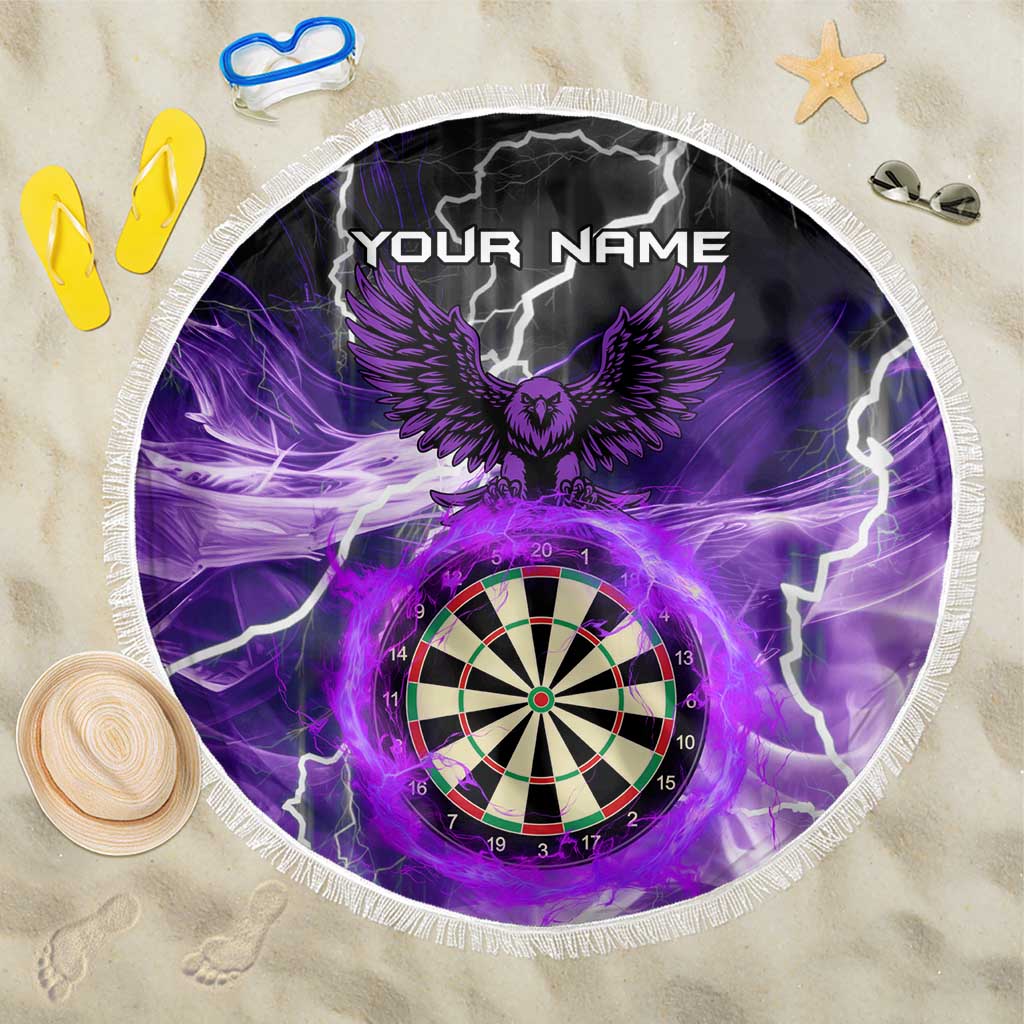 Personalized Purple Lightning Darts Board Beach Blanket with Owl Graphic - Wonder Print Shop