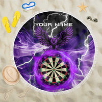 Personalized Purple Lightning Darts Board Beach Blanket with Owl Graphic - Wonder Print Shop