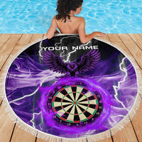 Personalized Purple Lightning Darts Board Beach Blanket with Owl Graphic - Wonder Print Shop