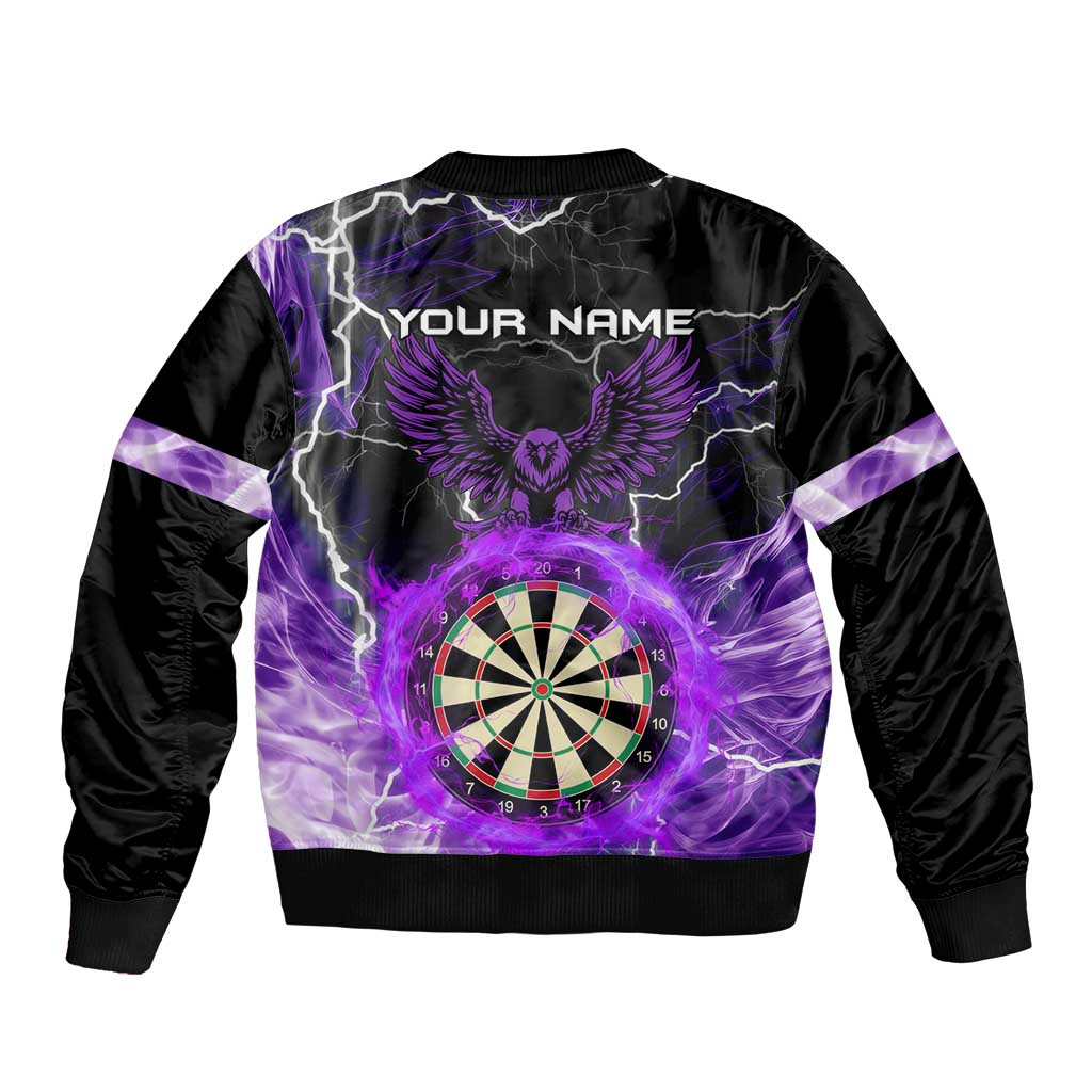 Personalized Purple Lightning Darts Board Bomber Jacket with Owl Graphic - Wonder Print Shop