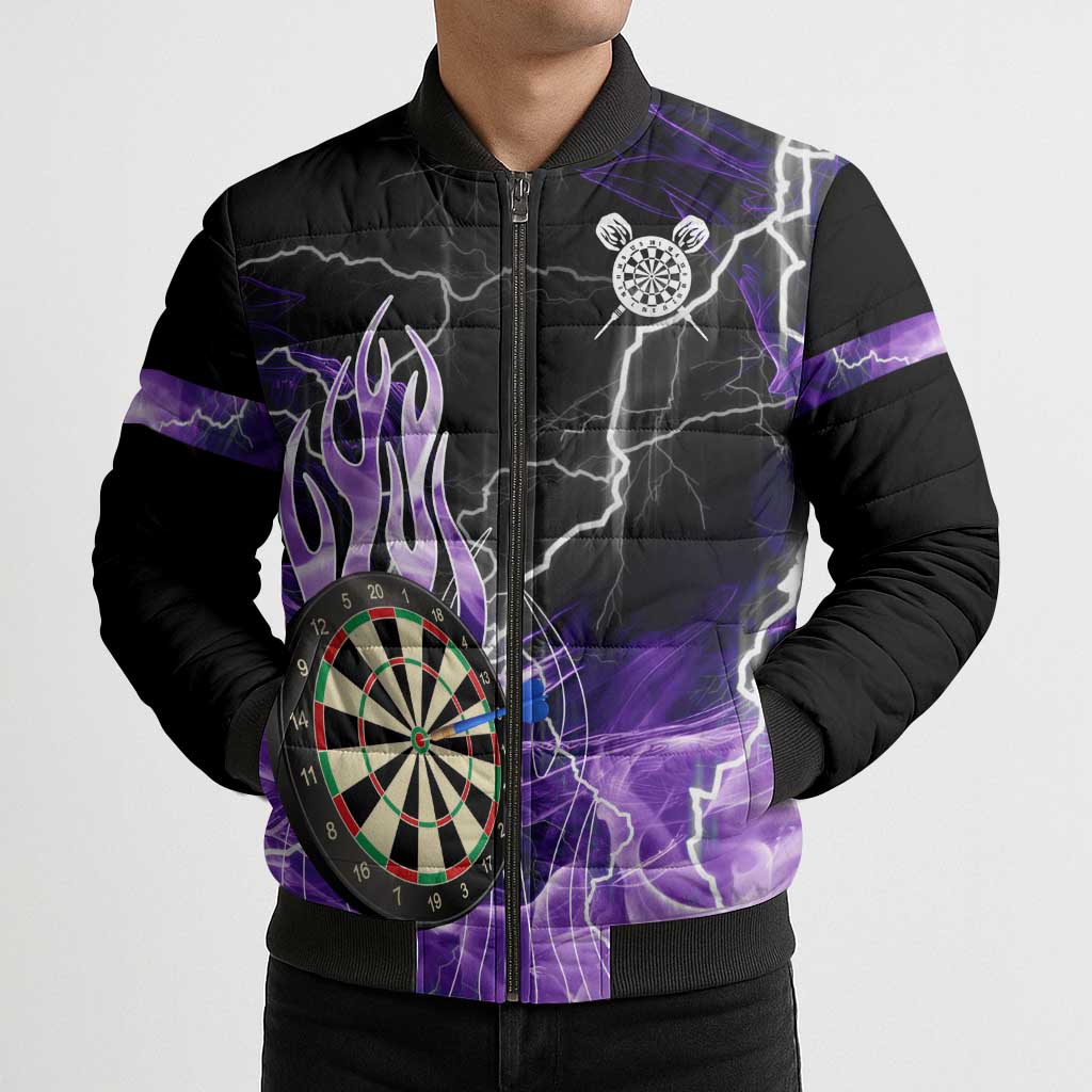 Personalized Purple Lightning Darts Board Bomber Puffer Jacket with Owl Graphic - Wonder Print Shop