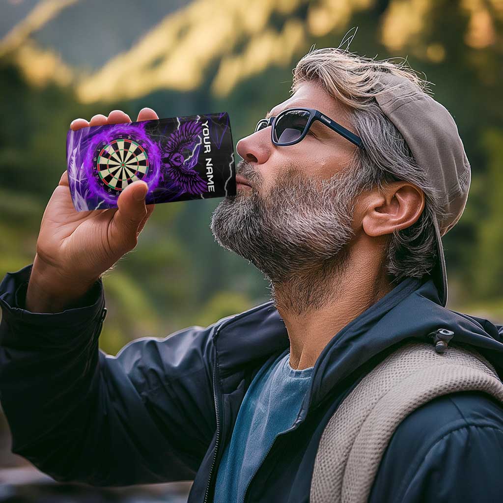 Personalized Purple Lightning Darts Board 4 in 1 Can Cooler Tumbler with Owl Graphic - Wonder Print Shop