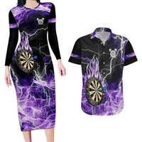 Personalized Purple Lightning Darts Board Couples Matching Long Sleeve Bodycon Dress and Hawaiian Shirt with Owl Graphic - Wonder Print Shop