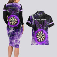 Personalized Purple Lightning Darts Board Couples Matching Long Sleeve Bodycon Dress and Hawaiian Shirt with Owl Graphic - Wonder Print Shop