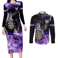 Personalized Purple Lightning Darts Board Couples Matching Long Sleeve Bodycon Dress and Long Sleeve Button Shirt with Owl Graphic - Wonder Print Shop