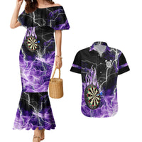 Personalized Purple Lightning Darts Board Couples Matching Mermaid Dress and Hawaiian Shirt with Owl Graphic - Wonder Print Shop