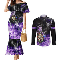 Personalized Purple Lightning Darts Board Couples Matching Mermaid Dress and Long Sleeve Button Shirt with Owl Graphic - Wonder Print Shop
