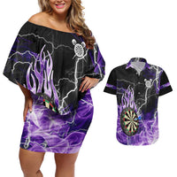 Personalized Purple Lightning Darts Board Couples Matching Off Shoulder Short Dress and Hawaiian Shirt with Owl Graphic - Wonder Print Shop