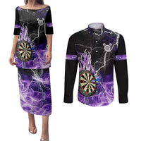 Personalized Purple Lightning Darts Board Couples Matching Puletasi and Long Sleeve Button Shirt with Owl Graphic - Wonder Print Shop