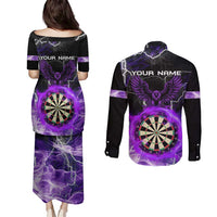 Personalized Purple Lightning Darts Board Couples Matching Puletasi and Long Sleeve Button Shirt with Owl Graphic - Wonder Print Shop