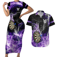 Personalized Purple Lightning Darts Board Couples Matching Short Sleeve Bodycon Dress and Hawaiian Shirt with Owl Graphic - Wonder Print Shop