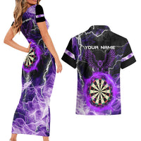 Personalized Purple Lightning Darts Board Couples Matching Short Sleeve Bodycon Dress and Hawaiian Shirt with Owl Graphic - Wonder Print Shop