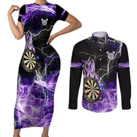 Personalized Purple Lightning Darts Board Couples Matching Short Sleeve Bodycon Dress and Long Sleeve Button Shirt with Owl Graphic - Wonder Print Shop