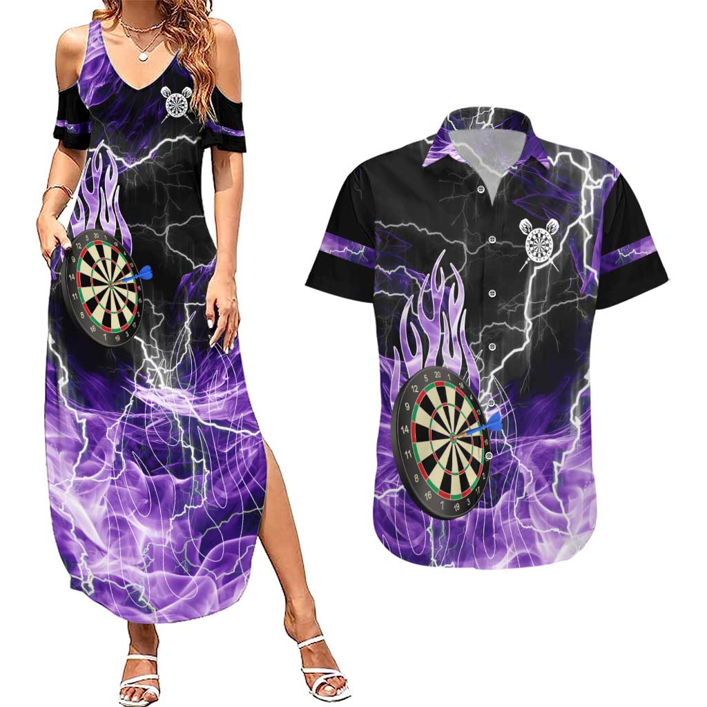 Personalized Purple Lightning Darts Board Couples Matching Summer Maxi Dress and Hawaiian Shirt with Owl Graphic - Wonder Print Shop