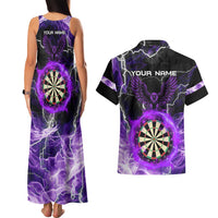 Personalized Purple Lightning Darts Board Couples Matching Tank Maxi Dress and Hawaiian Shirt with Owl Graphic - Wonder Print Shop