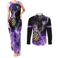 Personalized Purple Lightning Darts Board Couples Matching Tank Maxi Dress and Long Sleeve Button Shirt with Owl Graphic - Wonder Print Shop