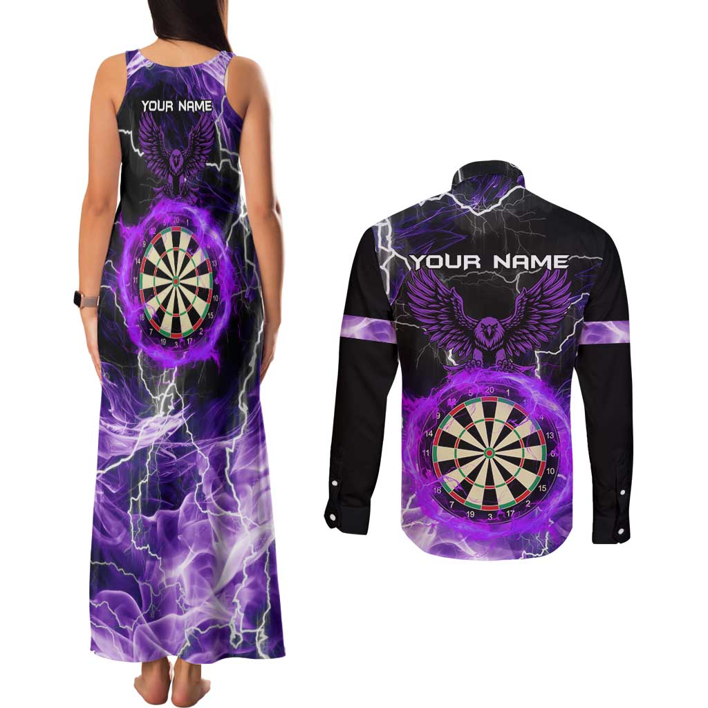 Personalized Purple Lightning Darts Board Couples Matching Tank Maxi Dress and Long Sleeve Button Shirt with Owl Graphic - Wonder Print Shop