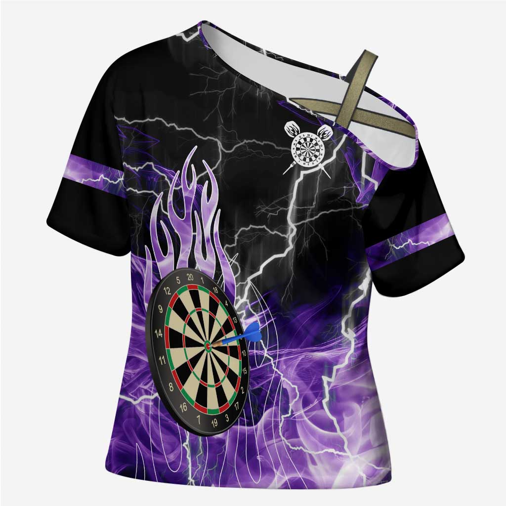 Personalized Purple Lightning Darts Board Cross Shoulder Shirt with Owl Graphic - Wonder Print Shop