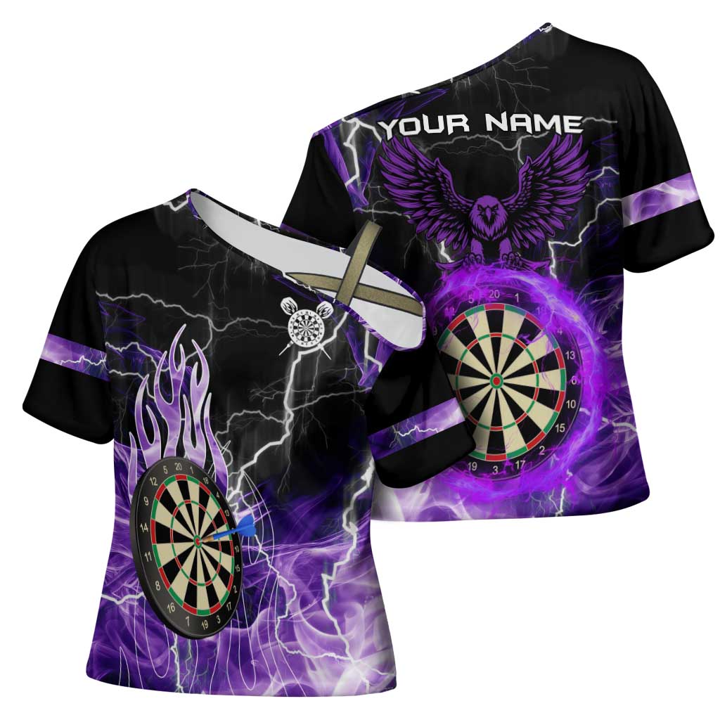 Personalized Purple Lightning Darts Board Cross Shoulder Shirt with Owl Graphic - Wonder Print Shop