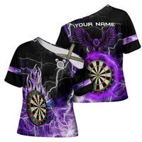 Personalized Purple Lightning Darts Board Cross Shoulder Shirt with Owl Graphic - Wonder Print Shop