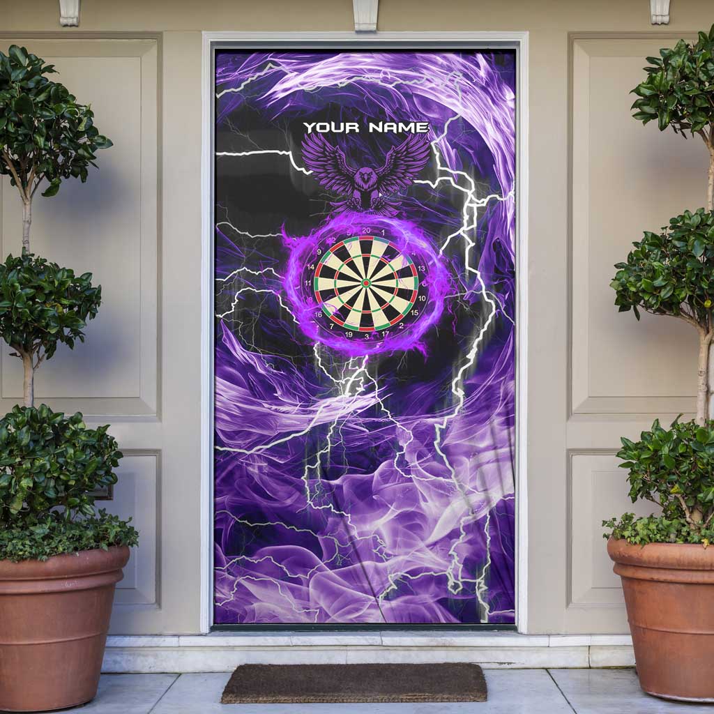 Personalized Purple Lightning Darts Board Door Cover with Owl Graphic - Wonder Print Shop