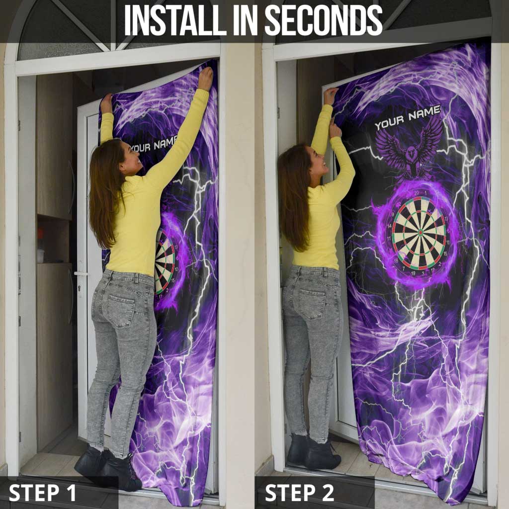 Personalized Purple Lightning Darts Board Door Cover with Owl Graphic - Wonder Print Shop