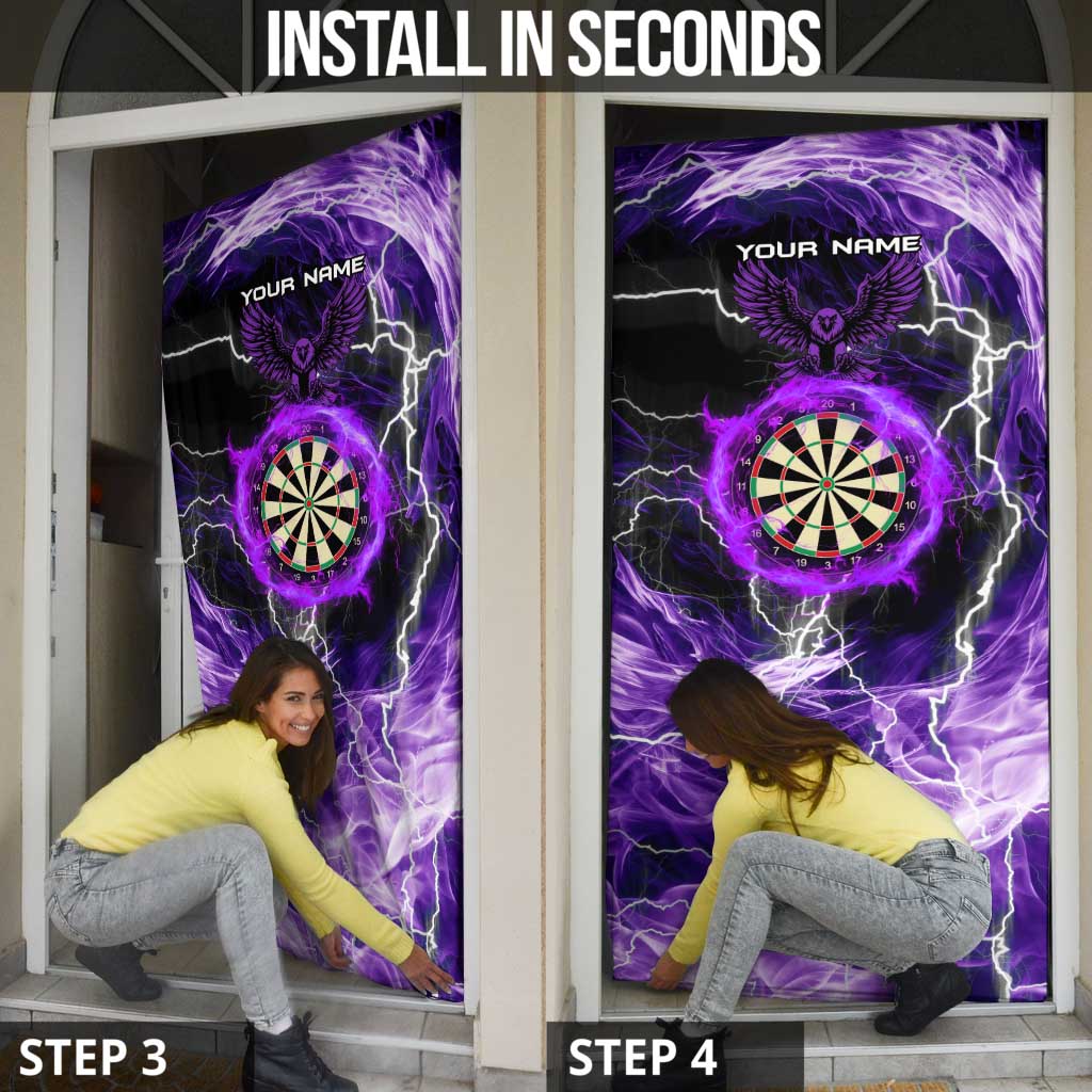 Personalized Purple Lightning Darts Board Door Cover with Owl Graphic - Wonder Print Shop