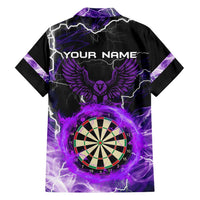 Personalized Purple Lightning Darts Board Family Matching Long Sleeve Bodycon Dress and Hawaiian Shirt with Owl Graphic - Wonder Print Shop