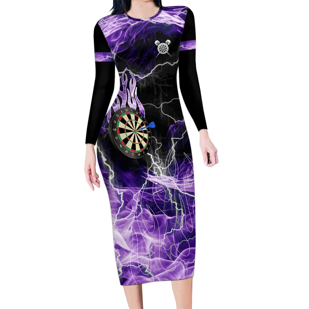 Personalized Purple Lightning Darts Board Family Matching Long Sleeve Bodycon Dress and Hawaiian Shirt with Owl Graphic - Wonder Print Shop