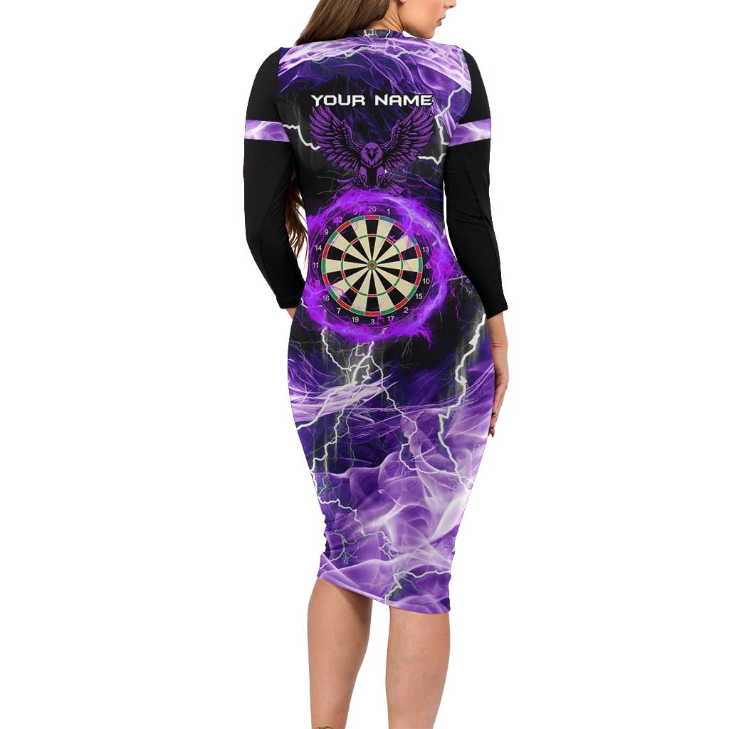 Personalized Purple Lightning Darts Board Family Matching Long Sleeve Bodycon Dress and Hawaiian Shirt with Owl Graphic - Wonder Print Shop