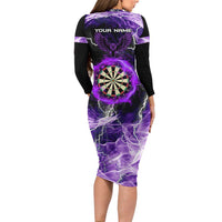 Personalized Purple Lightning Darts Board Family Matching Long Sleeve Bodycon Dress and Hawaiian Shirt with Owl Graphic - Wonder Print Shop