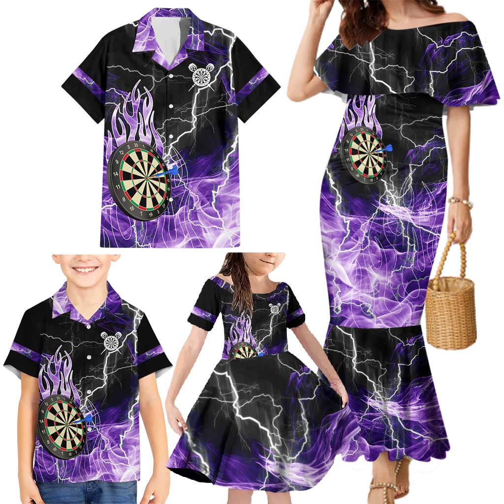 Personalized Purple Lightning Darts Board Family Matching Mermaid Dress and Hawaiian Shirt with Owl Graphic - Wonder Print Shop