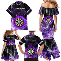 Personalized Purple Lightning Darts Board Family Matching Mermaid Dress and Hawaiian Shirt with Owl Graphic - Wonder Print Shop