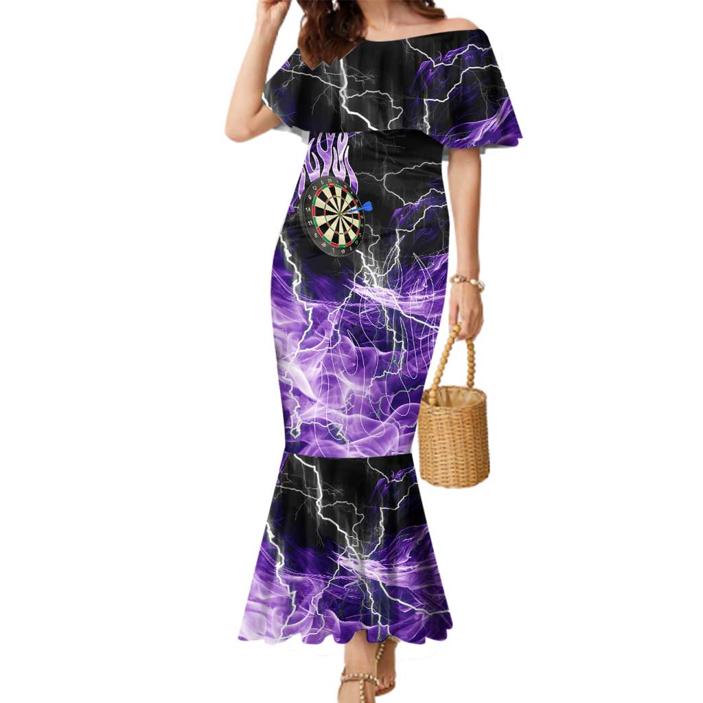 Personalized Purple Lightning Darts Board Family Matching Mermaid Dress and Hawaiian Shirt with Owl Graphic - Wonder Print Shop